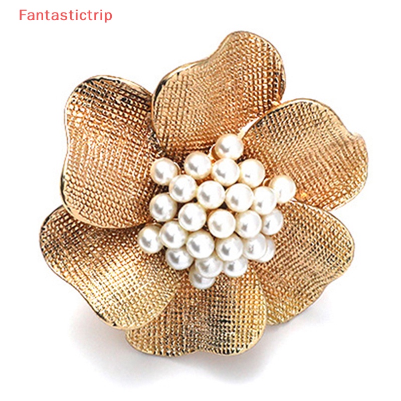 [Fantastictrip] Nhẫn Kim Loại Hình Hoa Lớn Đính Ngọc Trai Phong Cách Vintage Có Thể Điều Chỉnh Kích Cỡ Cho Nữ