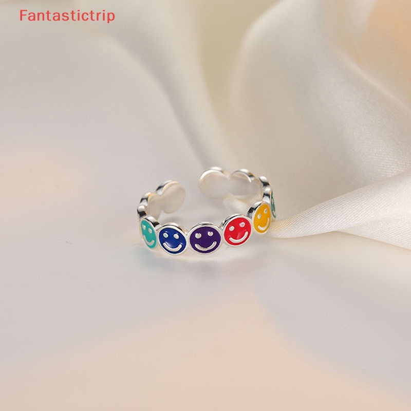 [Fantastictrip] Nhẫn Hình Mặt Cười Nhiều Màu Sắc Đơn Giản Có Thể Điều Chỉnh Kích Cỡ Hợp Thời Trang Cho Nam Và Nữ Mới