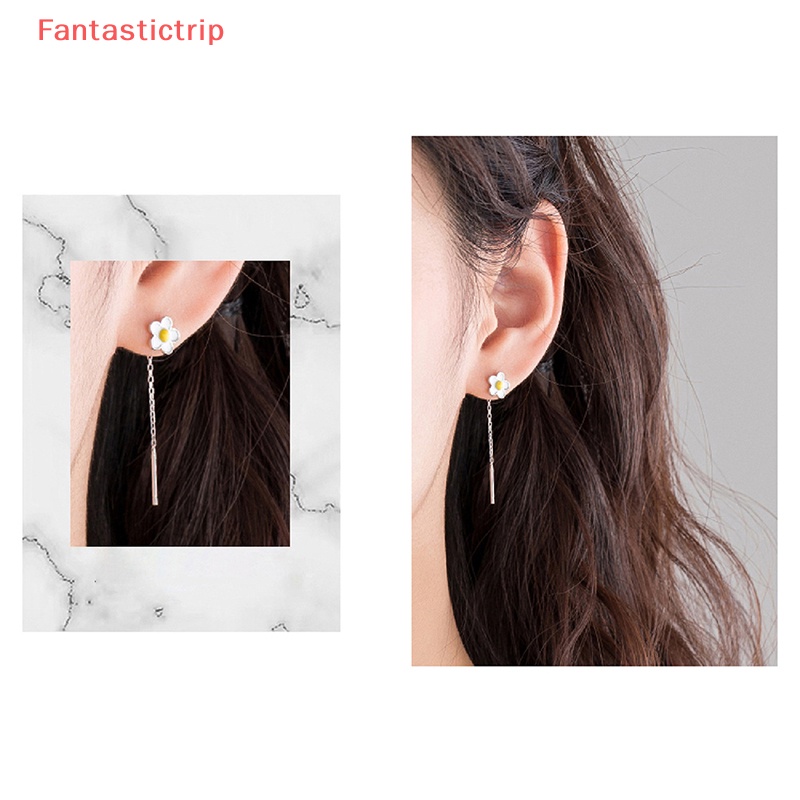 Bông Tai Mạ Bạc 925 Hình Hoa Hướng Dương Phối Dây Xích Tua Rua Thời Trang Cho Nữ Mới