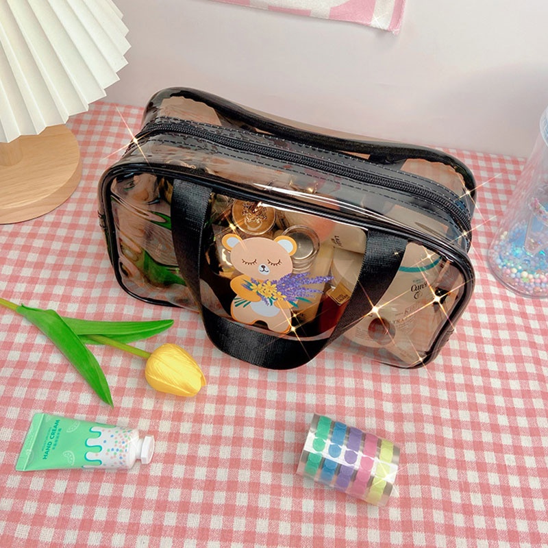 YADOU Túi Đựng Mỹ Phẩm Du Lịch Bằng PVC Trong Suốt Cỡ Lớn Chống Thấm Nước Họa Tiết Gấu Hoạt Hình Phong Cách Hàn Quốc