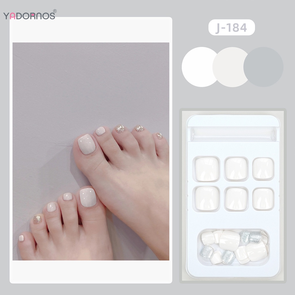 YADORNOS Móng Chân Giả Dạng Nhấn Trang Trí Lấp Lánh Hình Vuông Màu Be Ngọt Ngào Và Quyến Rũ Có Thể Tái