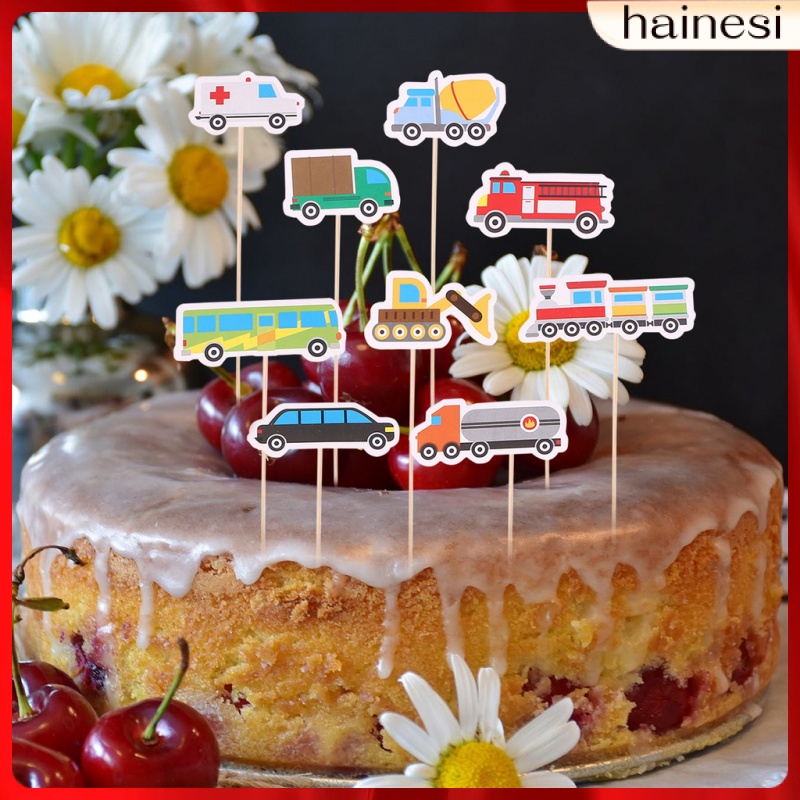 Set 18 Que Cắm Trang Trí Bánh Cupcake Hình Xe Hơi Hoạt Hình