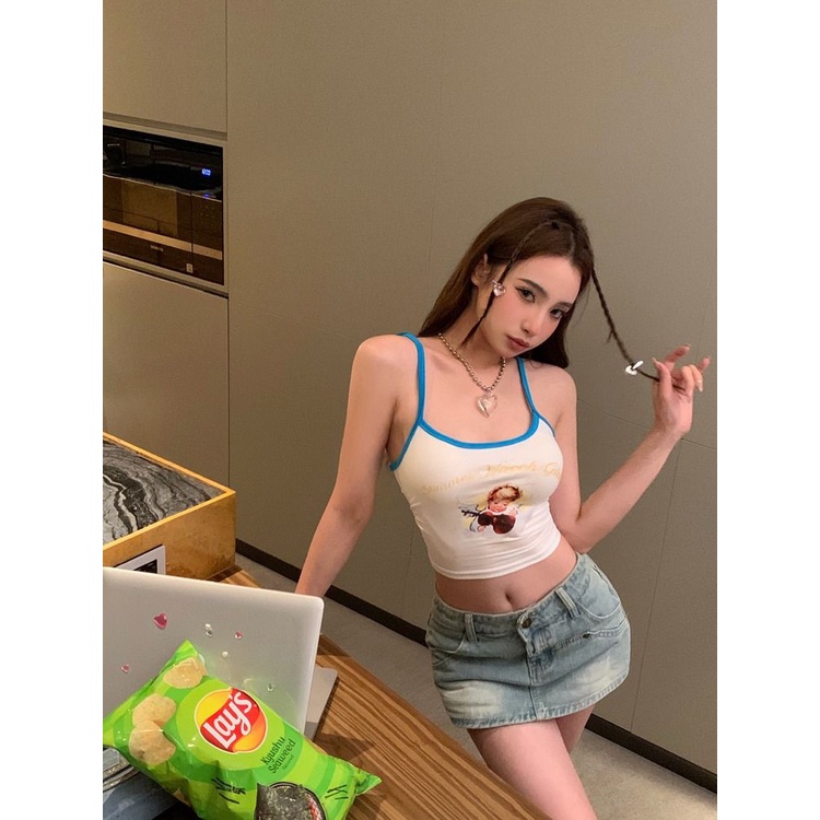 Áo Hai Dây Ôm Dáng In Hình Thiên Thần Ngọt Ngào Thời Trang Mùa Hè Quyến Rũ Cho Nữ