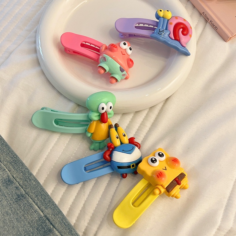 Kẹp Tóc Nhỏ Hình SpongeBob / Ngôi Sao / Vịt Hoạt Hình Dễ Thương