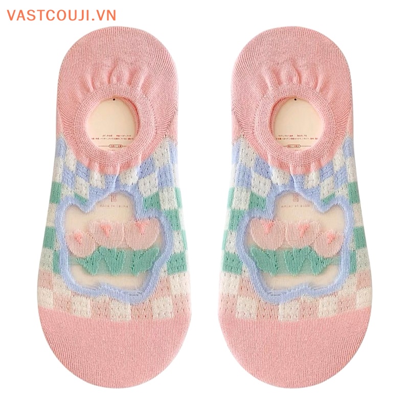 Đôi Vớ Thuyền Cotton Phối Lưới Thoáng Khí Chống Trượt Thời Trang Mùa Hè Cho Nữ