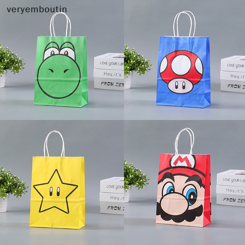 Set 4 Túi Giấy Kraft in Hình Game Super Marios Ngộ Nghĩnh Cho Bé