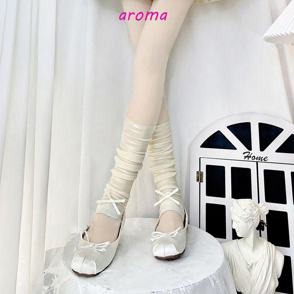 Vớ Vải Lụa Lạnh Màu Trơn Đính Nơ Phong Cách Lolita Nhật Bản Cho Nữ
