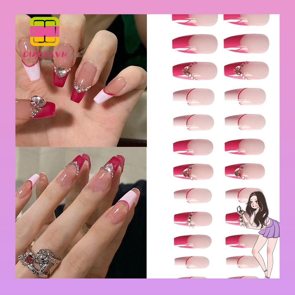 Set 24 Móng Tay Giả Hình Trái Tim Có Thể Tháo Rời