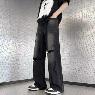 Quần Yếm Jean Dài Ống Rộng Thêu Họa Tiết Kiểu Retro Cá Tính Cho Nam