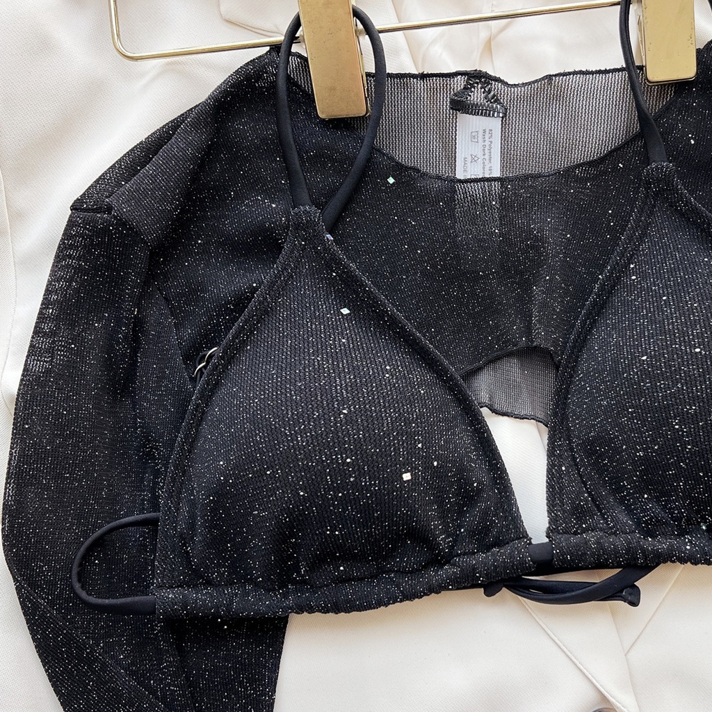 Goodlaminyz Bộ Đồ Bơi 3 Mảnh Dây Rút Hở Lưng Đàn Hồi Có Đệm Mút