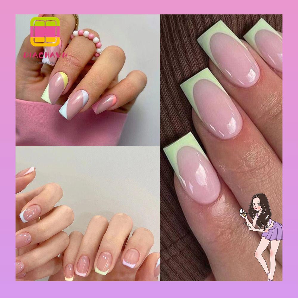 Set 24 Móng Tay Giả Dạng Nhấn Gợn Sóng Nhiều Màu Sắc DIY