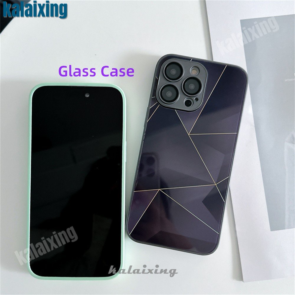 Ốp Điện Thoại Mặt Kính Viền Dẻo Họa Tiết Hình Học Độc Đáo Thời Trang Cho iPhone 12 Pro Max 11Pro 11 Pro Max