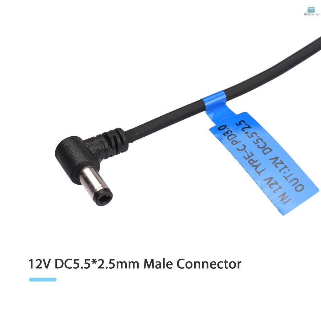 12V PD3.0 USB Type-C Male to 12V DC5.5*2.5mm Male Connector Power Cable Charging Cord Adapter