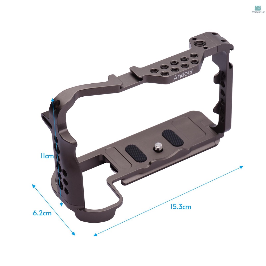 Andoer Aluminum Alloy Camera Cage Protective Vlog Cage with Dual Cold Shoe Mounts for Microphone LED Light Monitor Compatible with  EOS R5 R6 Cameras