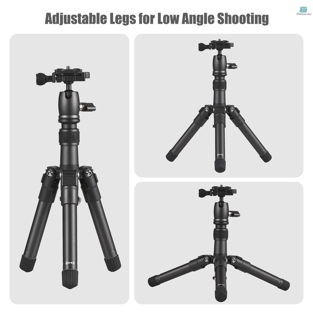 Portable Desktop Tripod Stand Aluminum Alloy 66cm/26in Max. Height 5kg Load Capacity with 360° Rotatable Ballhead 1/4 inch Screw QR Plate Carrying Bag for DSLR Mirrorless Camera Smartphone