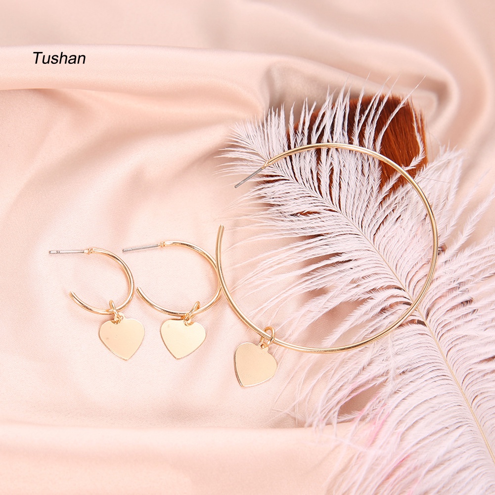 Set 3 Khuyên Tai Tròn Trái Tim Thời Trang Cho Nữ