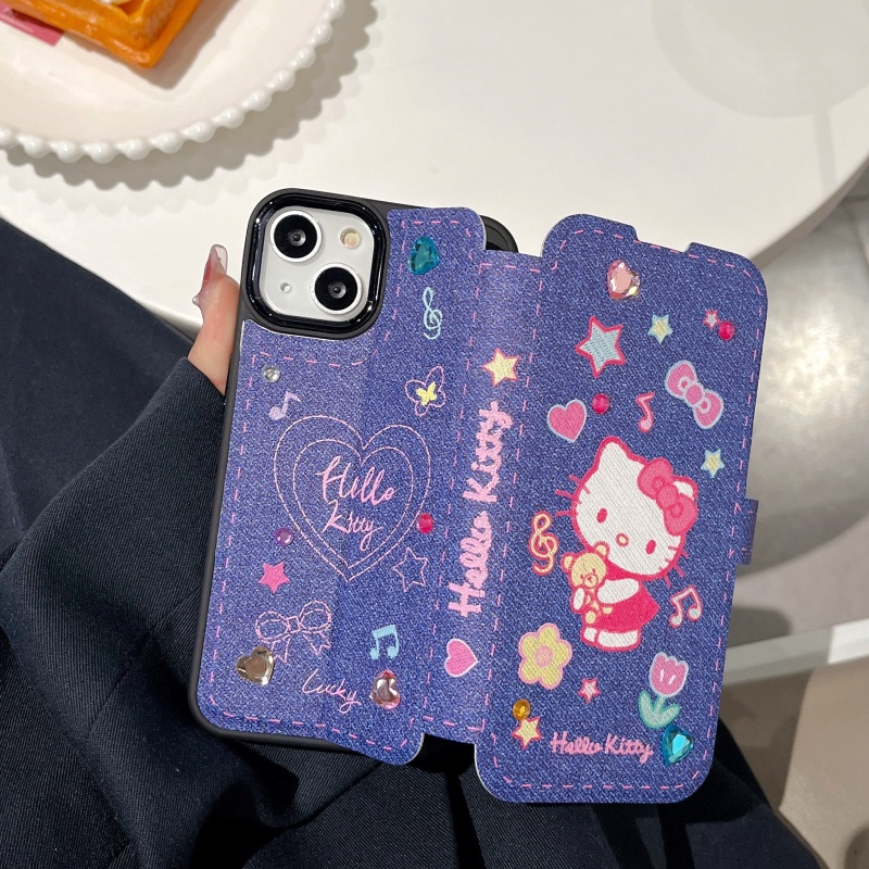 Ốp Điện Thoại Denim Mềm Chống Sốc Có Giá Đỡ Hình Mèo Cho iPhone 14 13 12 11 Pro Max 14 Plus