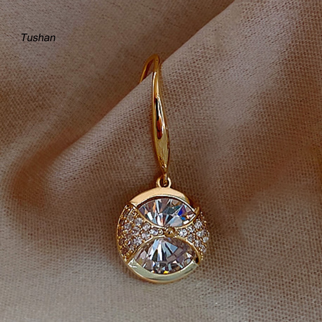 1 Đôi Bông Tai Dáng Dài Mặt Tròn Đính Đá Trang Nhã Dành Cho Nữ