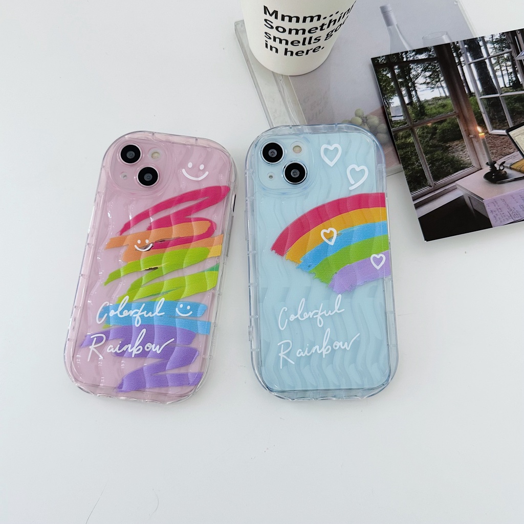 Ốp Điện Thoại TPU Mềm Trong Suốt Chống Rơi Hình Mặt Cười Và Cầu Vồng Cho iPhone 13 12 11 Pro Max 14 Plus