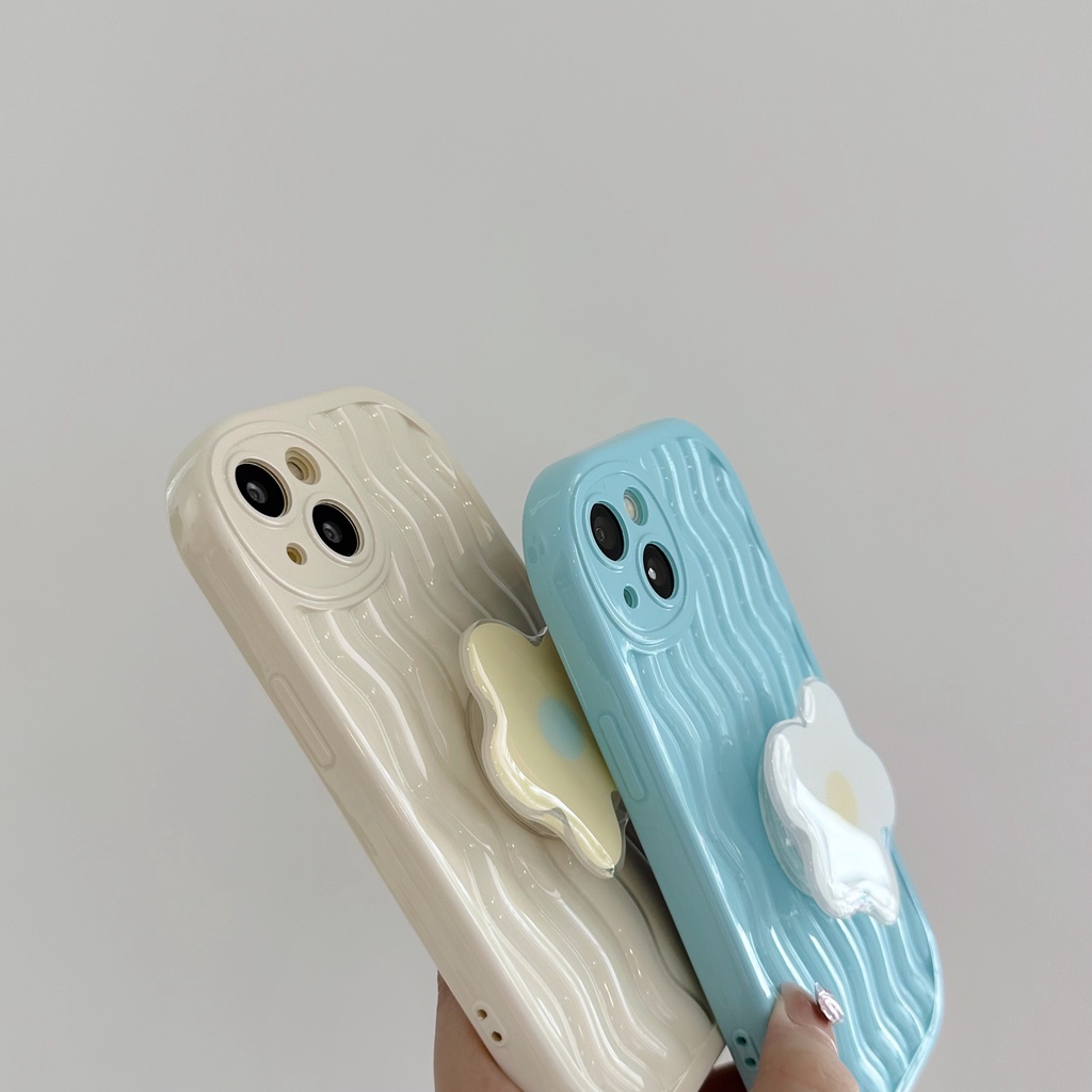 Ốp Điện Thoại TPU Silicon Mềm Chống Sốc Hình Hoa Màu Trơn Có Giá Đỡ Bảo Vệ Ống Kính Máy Ảnh Cho iPhone 13 12 11 Pro Max 14 Plus