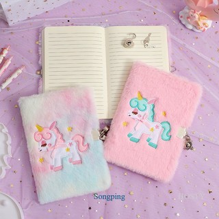 Sổ tay khổ a5 bằng lông nhung có khóa mật khẩu hình kỳ lân dễ thương cho học sinh