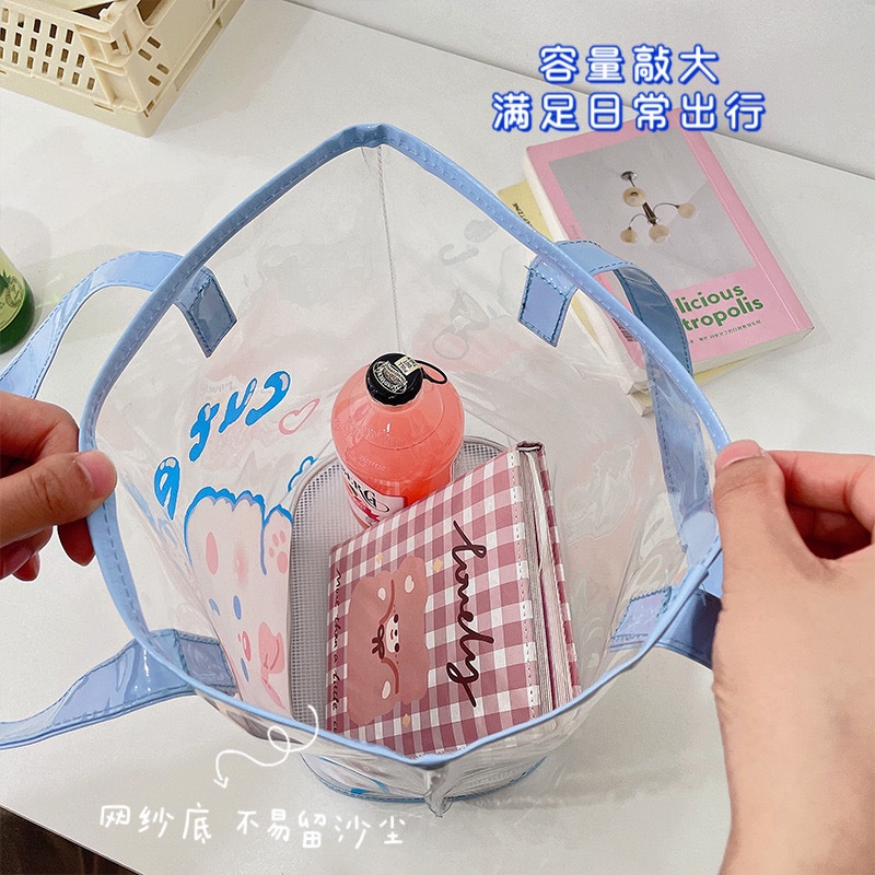 Túi Xách Nhựa PVC Trong Suốt Chống Nước Sức Chứa Lớn Họa Tiết Trái Tim Dễ Thương Cho Nữ