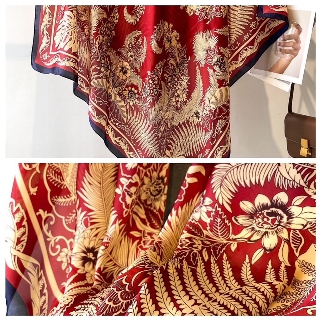 Khăn Quàng Cổ Hình Vuông Cỡ Lớn 110cm Chất Liệu Lụa Satin Phong Cách Cổ Điển Thời Trang Cho Nữ