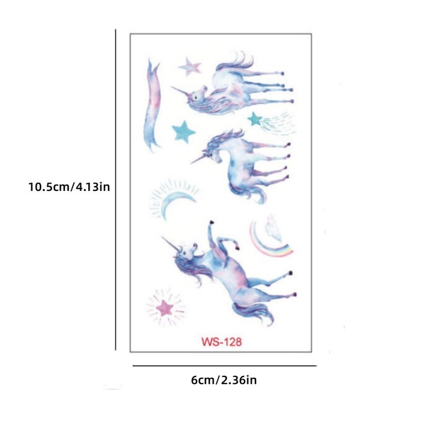 Miếng Dán Hình Xăm Tạm Thời Họa Tiết Hoạt Hình Kỳ Lân Ngôi Sao Kỳ Lân Mặt Trăng Cầu Vồng Kỳ Lân