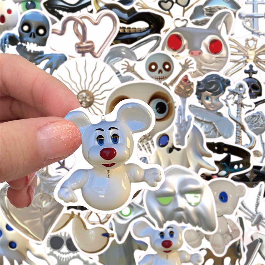 ❉ Sticker Bạc Dán Trang Trí Phong Cách Kinh Dị 01 ❉ Bộ 50 Sticker Chống Thấm Nước Họa Tiết Doodle Hợp Thời Trang