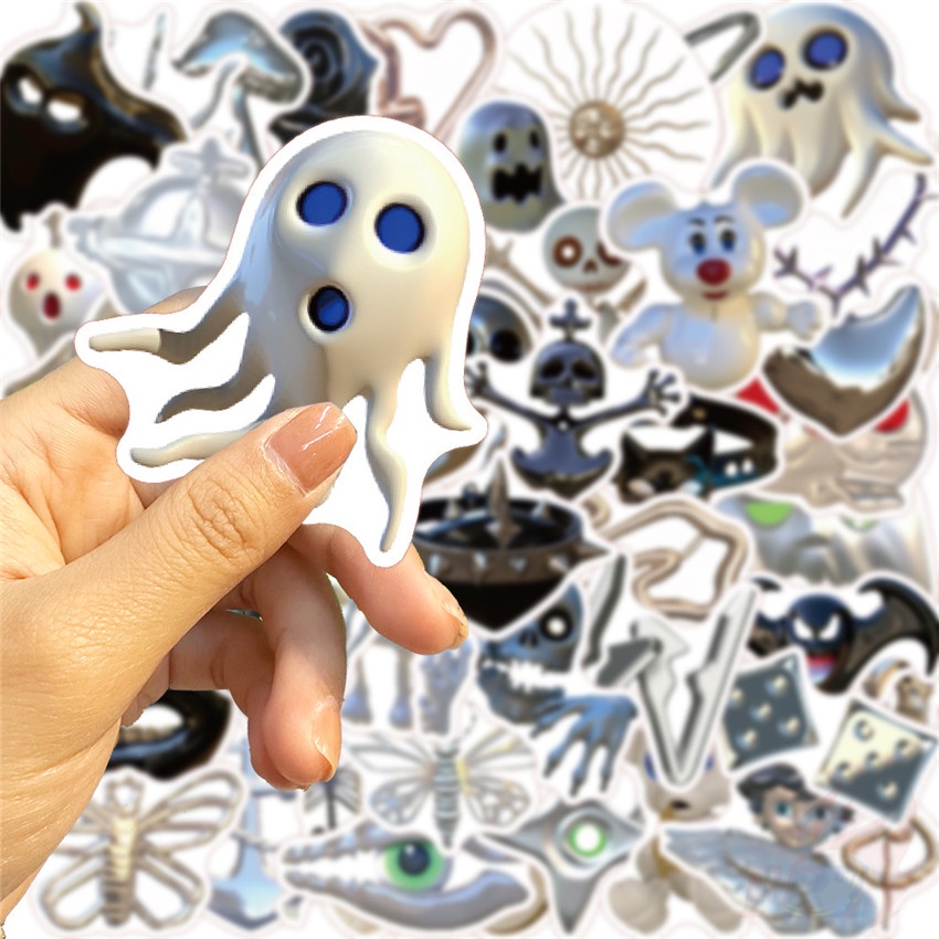 ❉ Sticker Bạc Dán Trang Trí Phong Cách Kinh Dị 01 ❉ Bộ 50 Sticker Chống Thấm Nước Họa Tiết Doodle Hợp Thời Trang