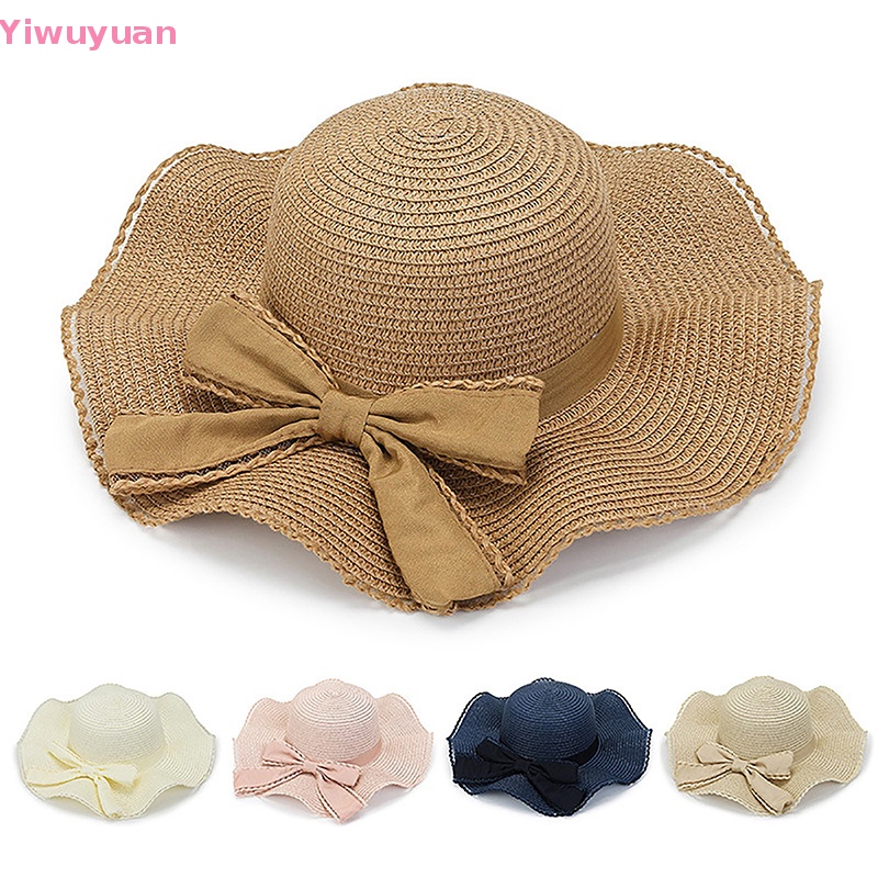 < Yiwuyuan > Mũ Rơm Vành Gợn Sóng Thắt Nơ Đi Biển Mùa Hè Thanh Lịch Có Thể Gập Lại Cho Nữ