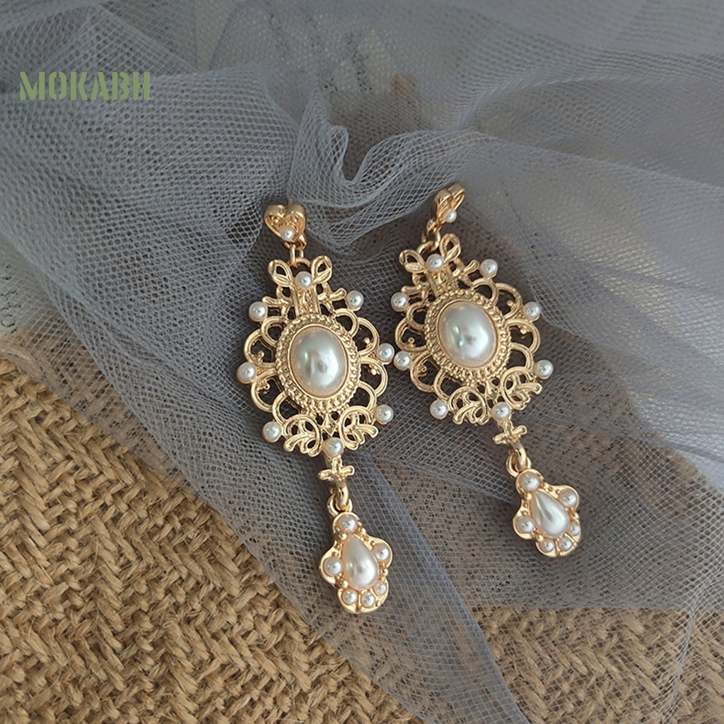 1 Đôi Bông Tai Đính Ngọc Trai Nhân Tạo Họa Tiết Hình Học Phong Cách Hoàng Gia Thời Trang