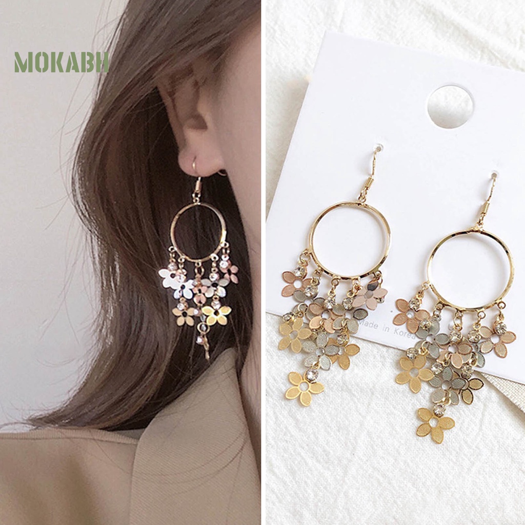 1 Đôi Bông Tai Hình Hoa Đính Đá Zircon Lấp Lánh Phong Cách Bohemian