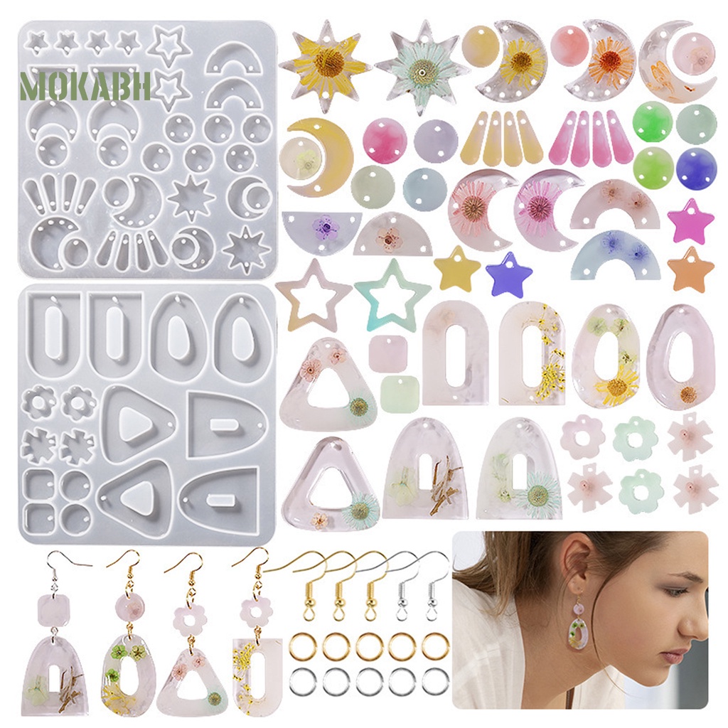 [Mới] Khuôn Làm Bông Tai Epoxy Hình Học / Ngôi Sao / Mặt Trăng Chống Dính Dễ Dàng Sử Dụng DIY
