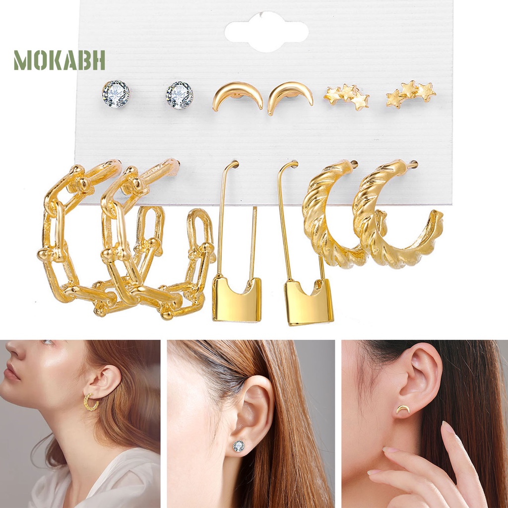 Set 6 Đôi Bông Tai Khoen Tròn Đính Ngọc Trai Giả Sang Trọng Cho Nữ