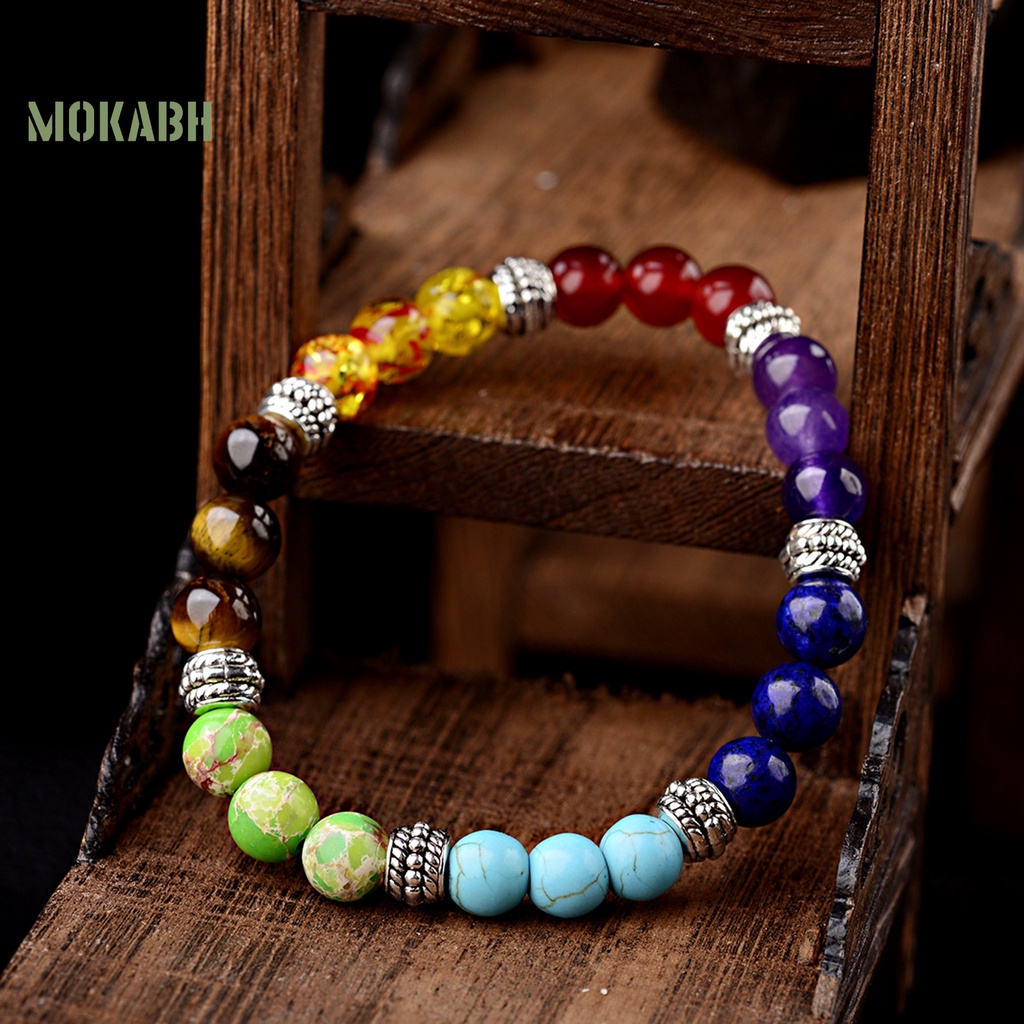 Vòng Tay Chuỗi Hạt Đá Chakras 7 Sợi Co Giãn Giảm Căng Thẳng
