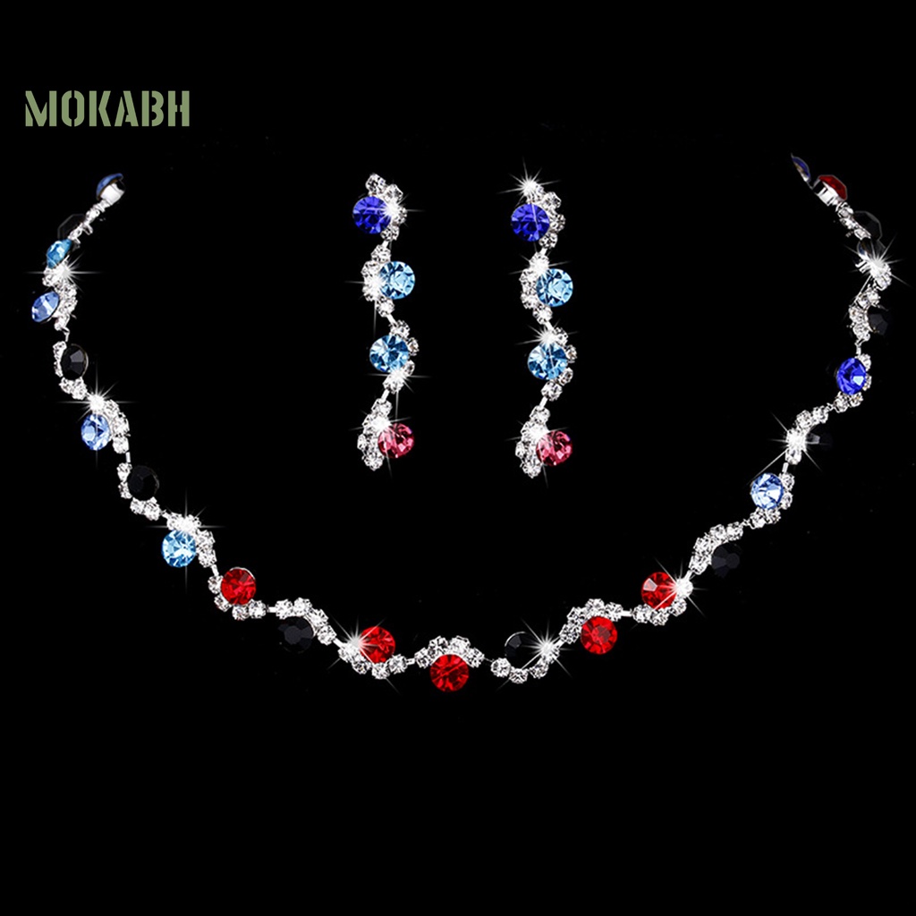 1 Bộ Vòng cổ + Bông Tai Đính Kim Cương Giả Lấp Lánh Kiểu Hình Học Cho Nữ