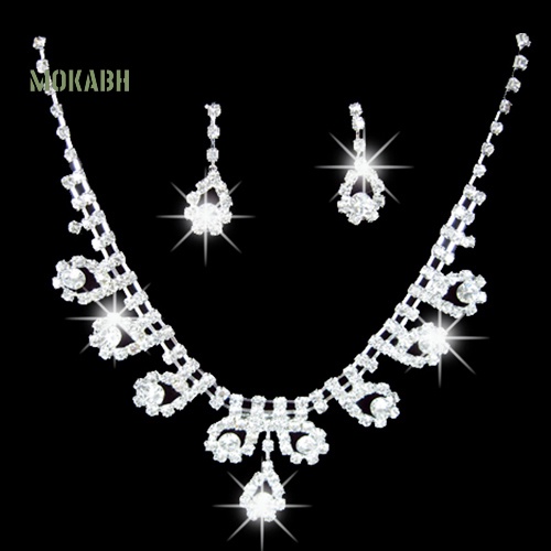 [Mok Abh] Bộ Vòng cổ + Bông Tai Đính Đá Hình Giọt Nước