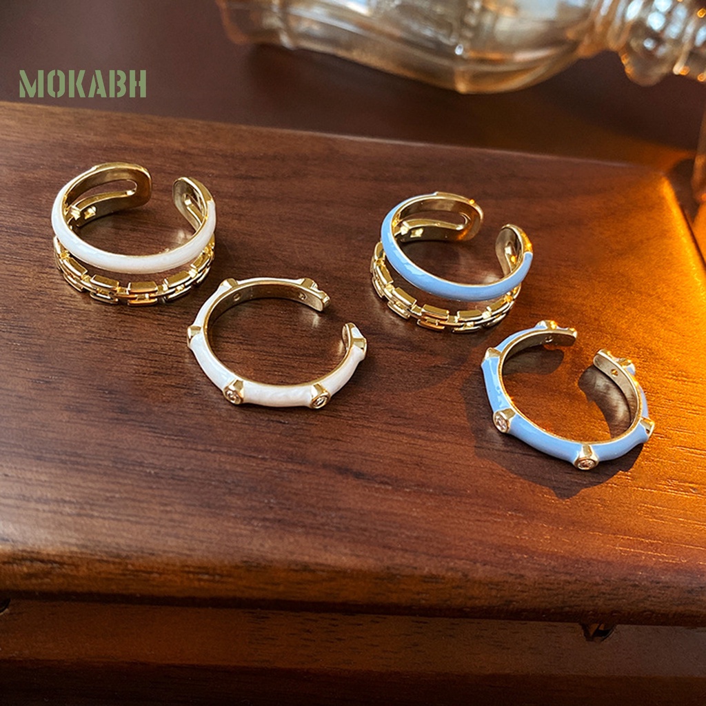 [Mới] Nhẫn Hai Lớp Dạng Hở Mạ Vàng Trơn Phối Dây Xích Thời Trang Có Thể Điều Chỉnh Làm Quà Tặng Cho Nữ