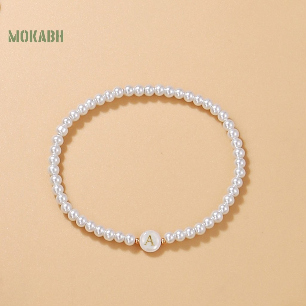 [Mới] Vòng Tay Hạt Ngọc Trai Nhân Tạo Cong Hình Bảng Chữ Cái Alphabet Màu Trơn Trang Trí Hạt Ngọc Trai Nhân Tạo Có Thể Điều Chỉnh