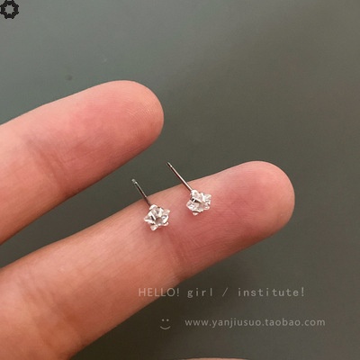 Bông Tai Mạ Bạc 925 Hình Ngôi Sao Năm Cánh Đính Đá Zircon Phong Cách Hàn Quốc
