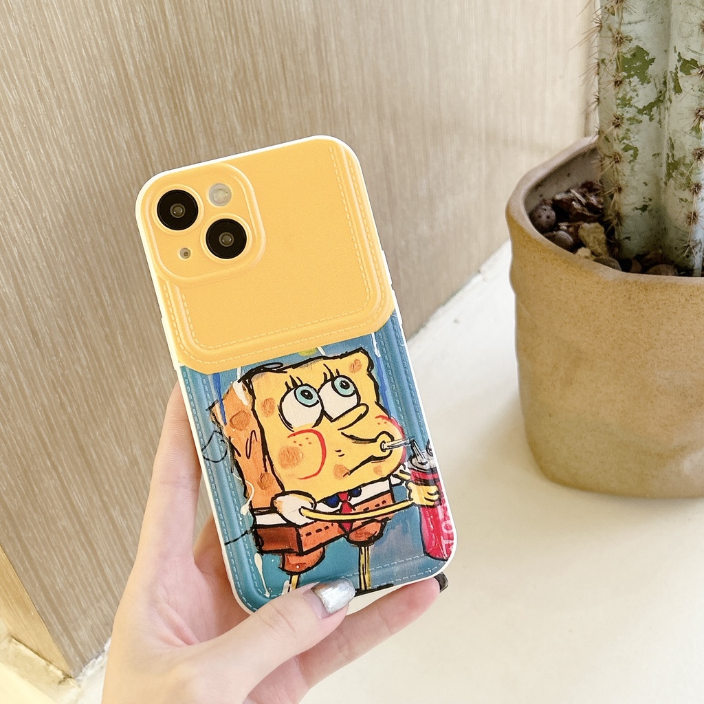 Ốp Điện Thoại tpu Dẻo Họa Tiết Hoạt Hình Spongebob Vui Nhộn Kèm Ngăn Đựng Thẻ Cho iPhone 14 13 12 11 PRO MAX