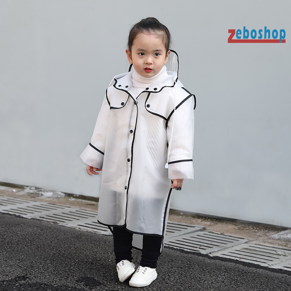 Áo Mưa EVA Trong Suốt Chống Thấm Nước Có Mũ Trùm Phối Dây Rút Tiện Lợi Dành Cho Bé