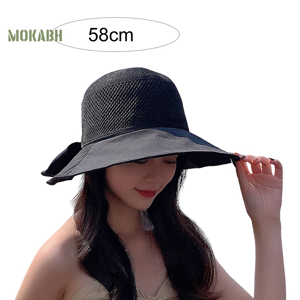 [Mok Abh] Mũ Tai Bèo Vành Rộng Thoáng Khí Thắt Nơ In Chữ Chống Nắng Sâu Trang Trí Dành Cho Bạn Nữ