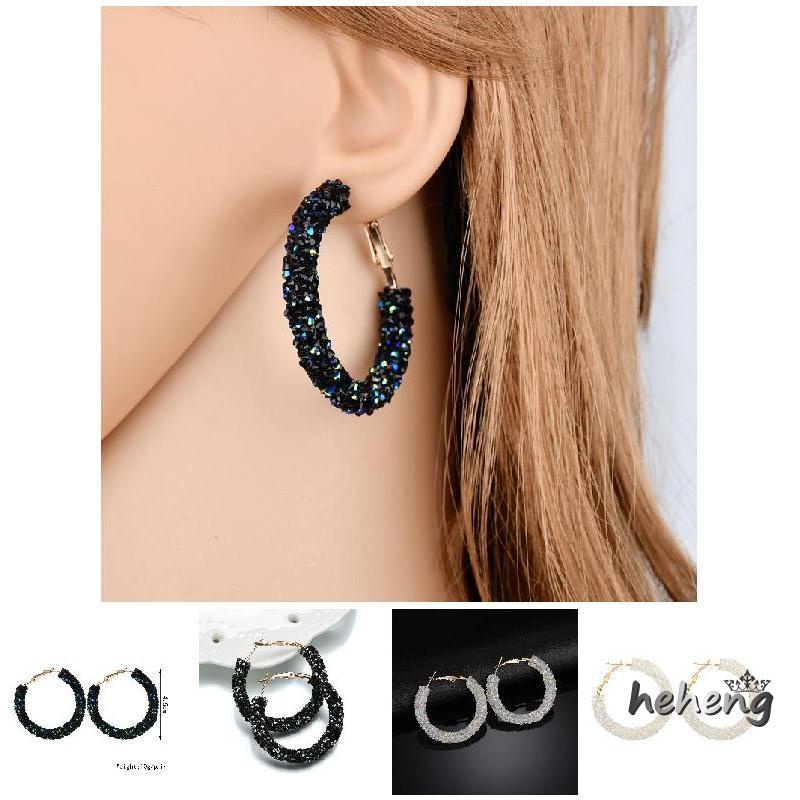 1 Đôi Bông Tai Hình Tròn Pha Lê Phong Cách Punk Dành Cho Nữ