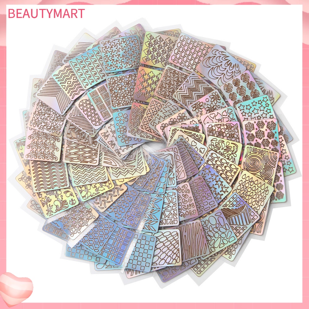 Set 12 Tấm Khuôn Trang Trí Móng Tay Nghệ Thuật Họa Tiết Kẻ Sọc Lượn Sóng