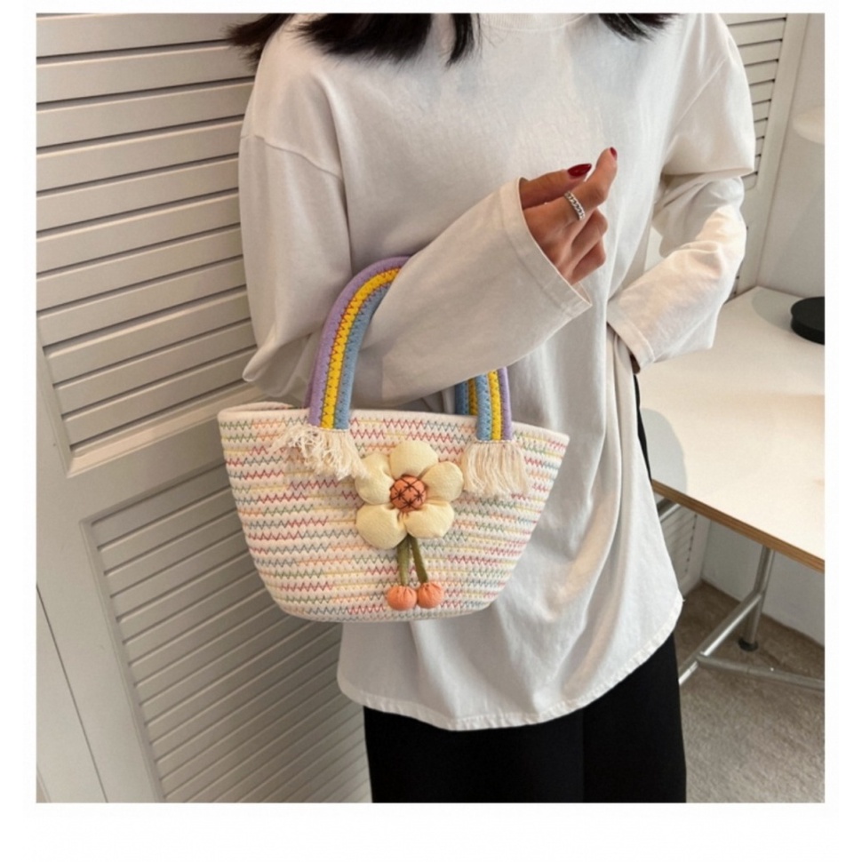 Túi Xách Đan Lát Sức Chứa Lớn Màu Cầu Vồng Phong Cách Mới 2023