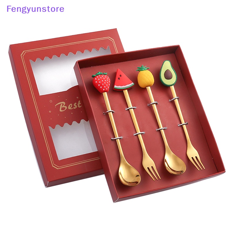 Set 4 Muỗng Nĩa Ăn Trái Cây / Cà Phê / Món Tráng Miệng Màu Vàng Kim