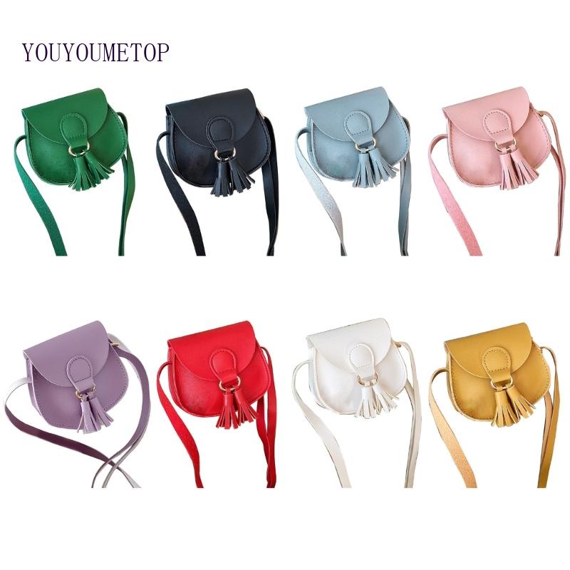 Túi Da PU Đeo Chéo Tua Rua Cho Bé Gái