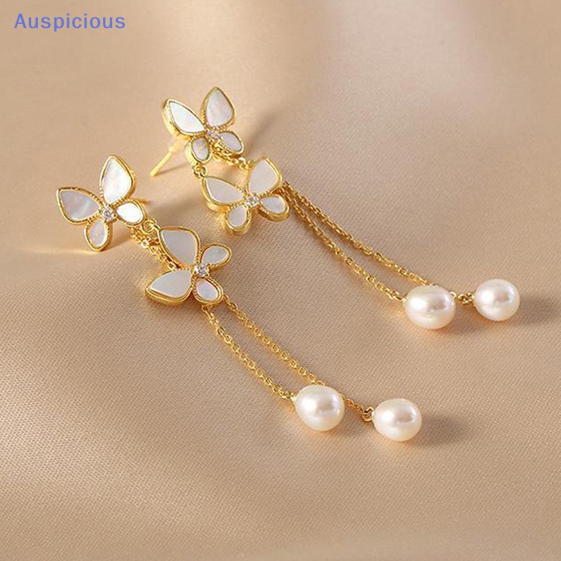 1 Đôi Bông Tai Dài Tua Rua Hình Bướm Đính Ngọc Trai Lãng Mạn Thời Trang Cho Nữ